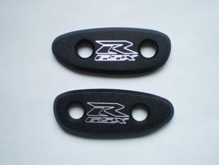 Suzuki GSXR Mirror Block Off Plates, Black engraved "GSXR"
