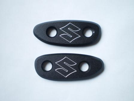 Suzuki GSXR Mirror Block Off Plates, Black engraved "S" Logo
